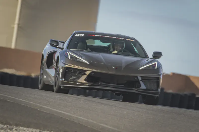C8 Corvette cresting a hill at Spring Mountain